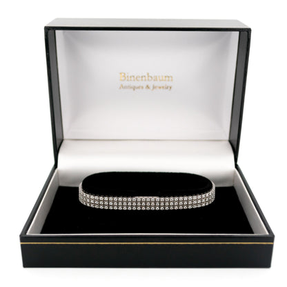 Vintage 18 Carat White Gold Three Row Diamond Tennis Bracelet, 3.40 Carats