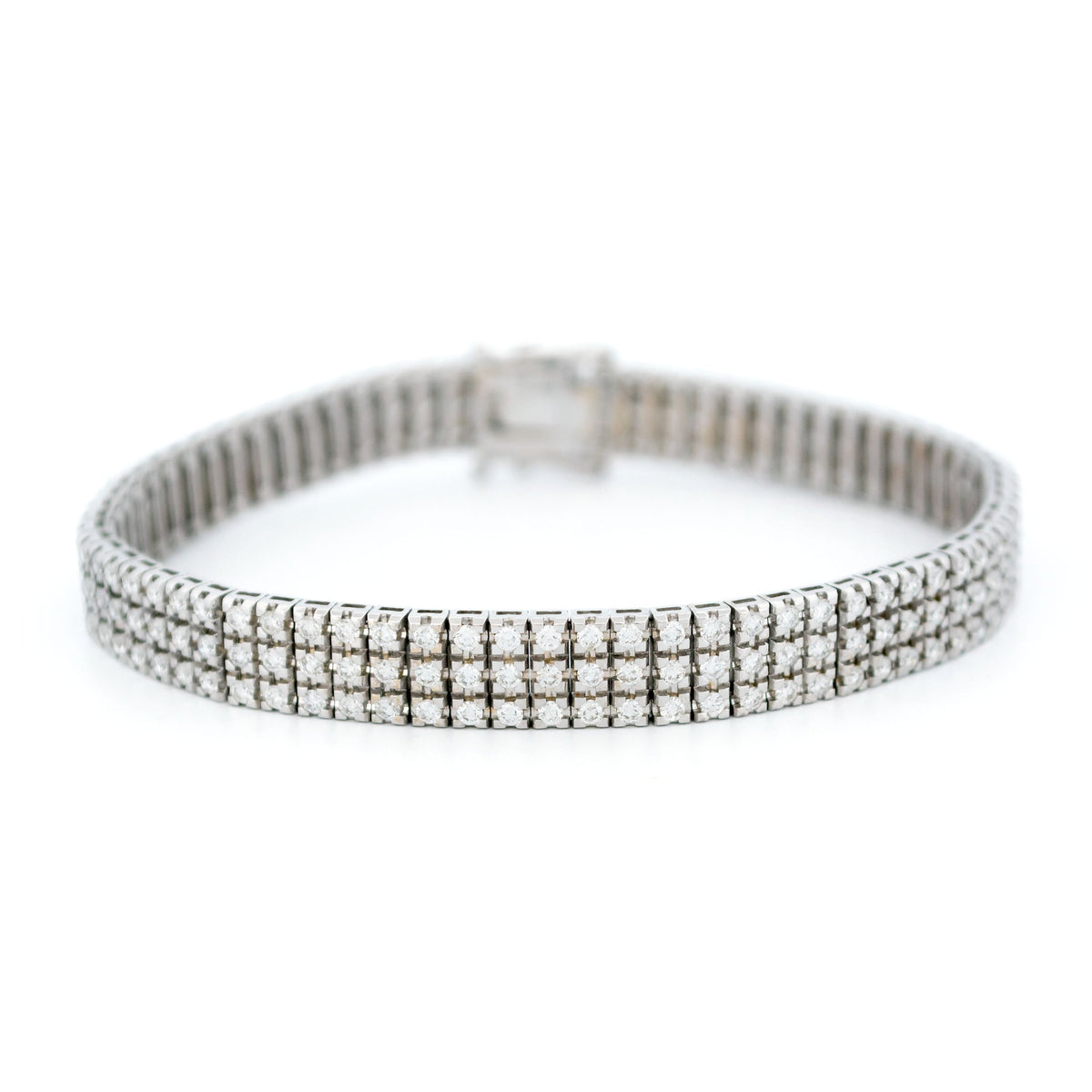 Vintage 18 Carat White Gold Three Row Diamond Tennis Bracelet, 3.40 Carats