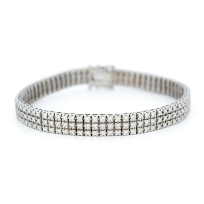 Vintage 18 Carat White Gold Three Row Diamond Tennis Bracelet, 3.40 Carats