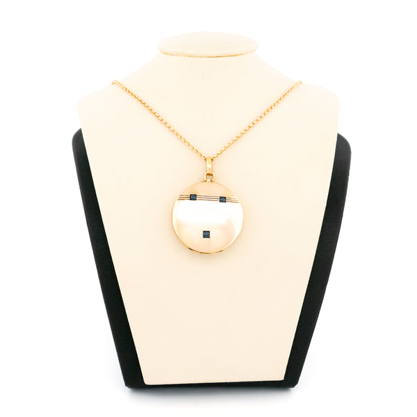 Antique 14 Carat Yellow Gold Sapphire Locket Pendant