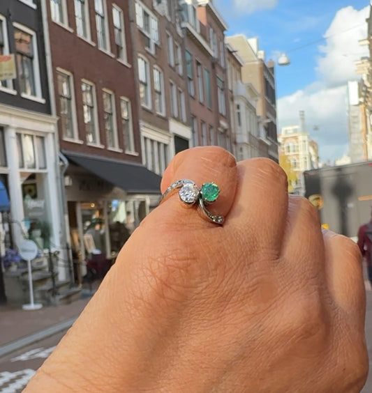 Antique Victorian Diamond Emerald Toi Et Moi Engagement Ring 15903-2463