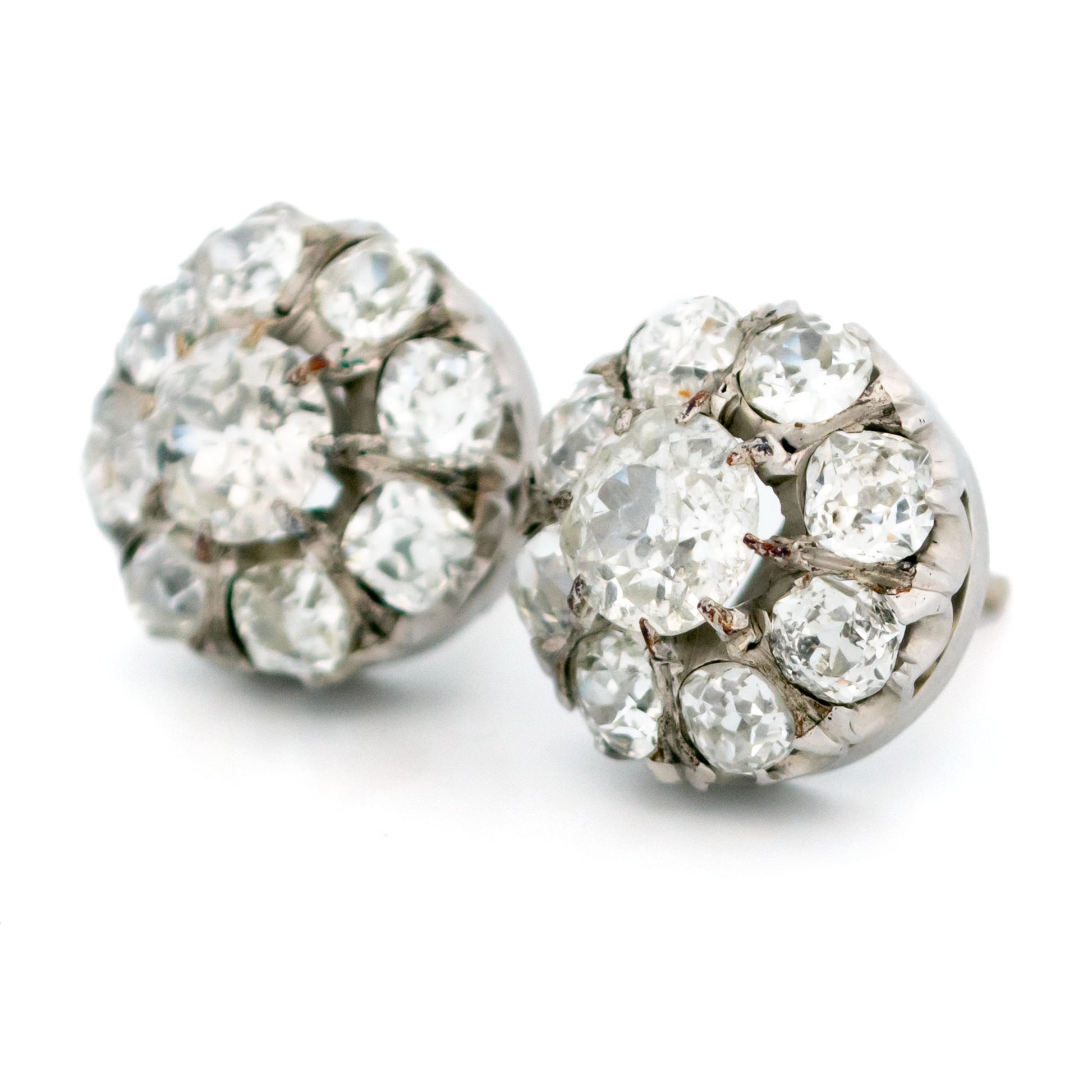 Diamond 14 Carat White Gold Cluster Earrings