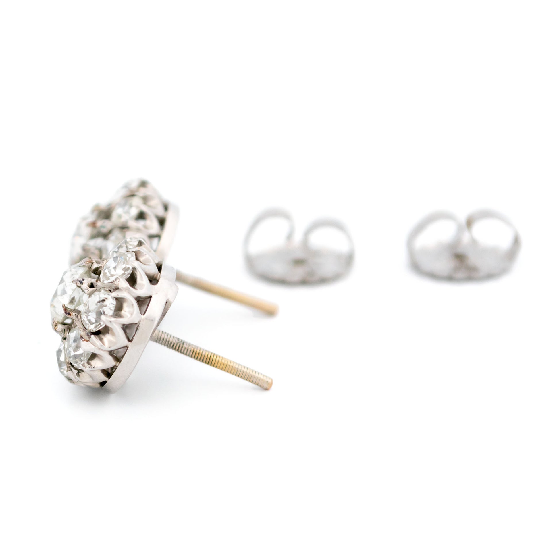 Diamond 14 Carat White Gold Cluster Earrings