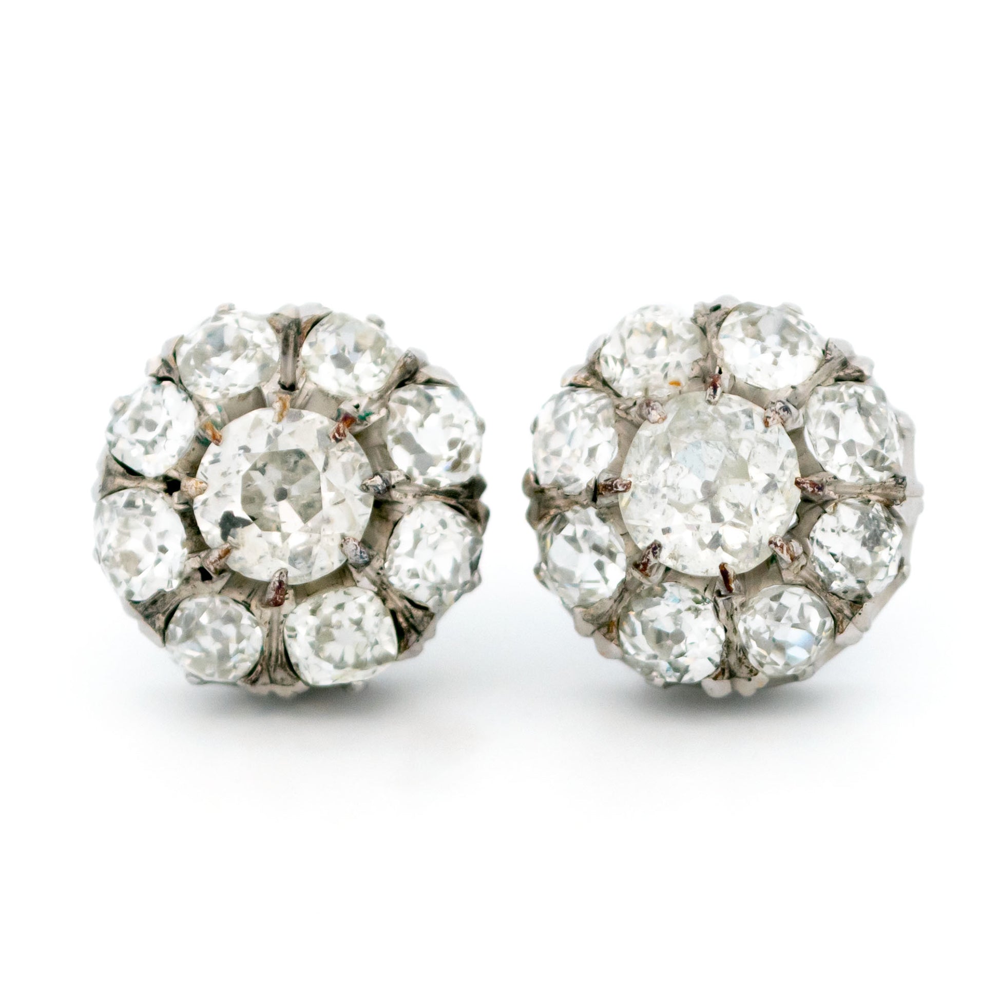Diamond 14 Carat White Gold Cluster Earrings
