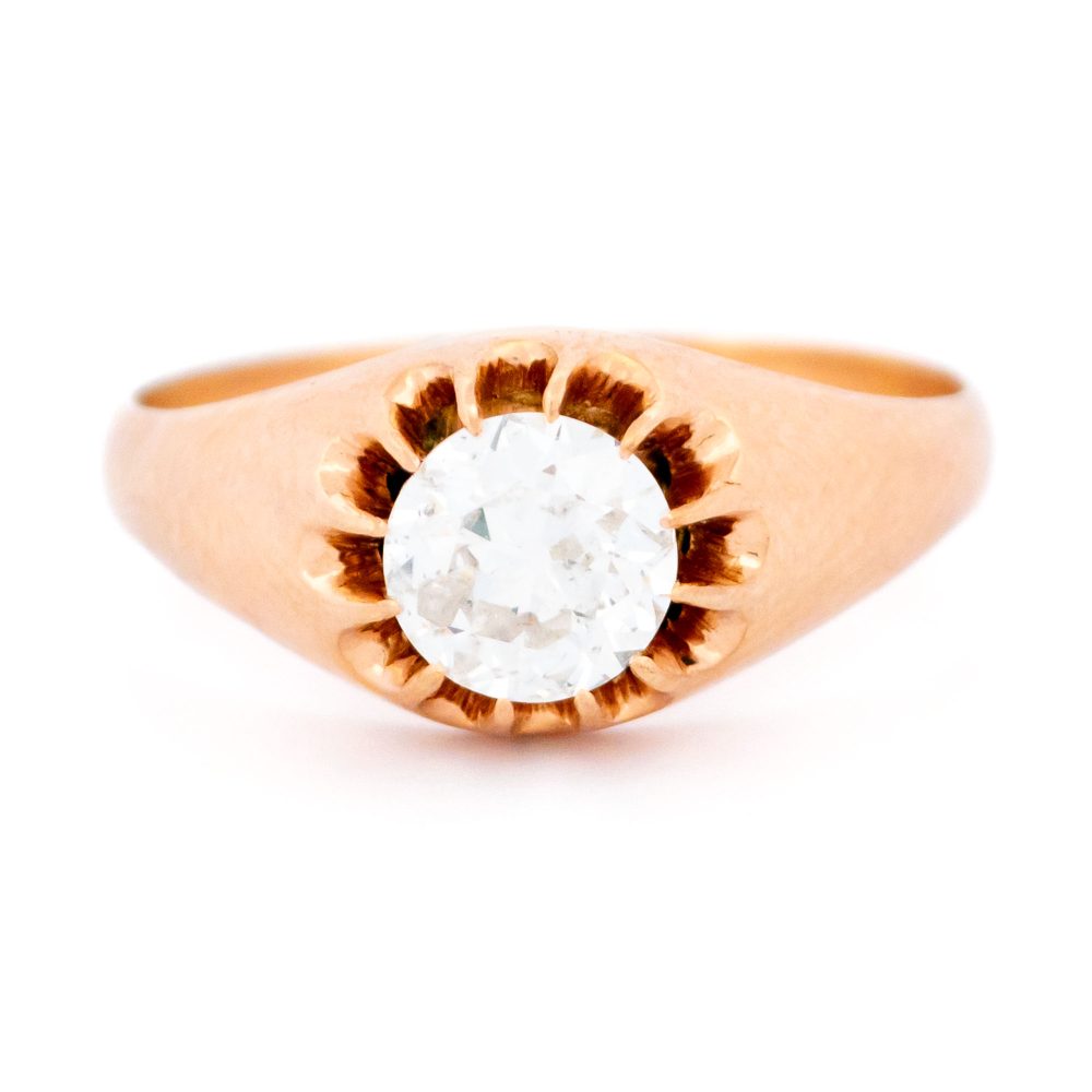 Antique Old Cut Diamond Solitaire Ring In 18 Carat Rose Gold