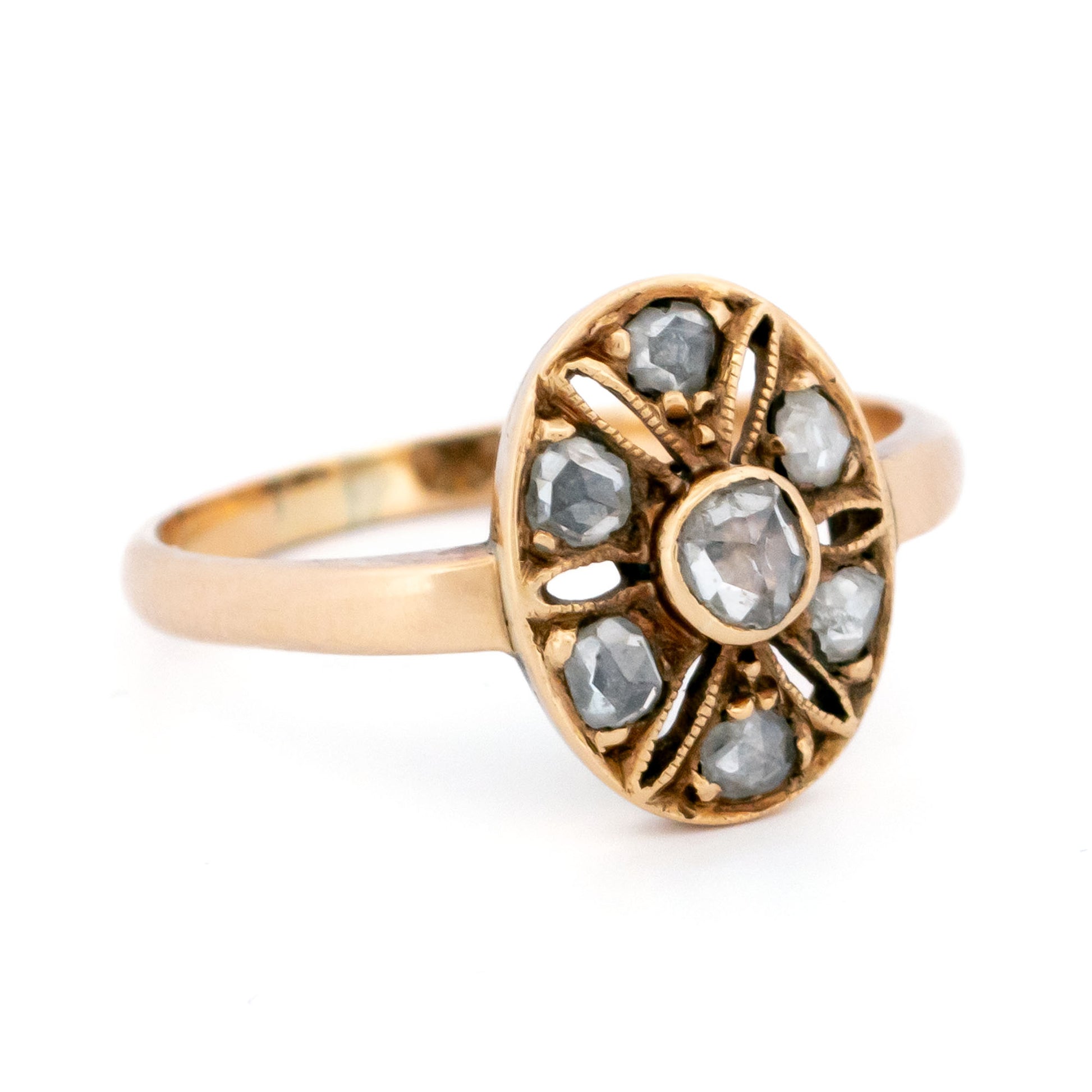 Vintage 14 Carat Gold Rose Cut Diamond Oval Ring, 0.25 Carat