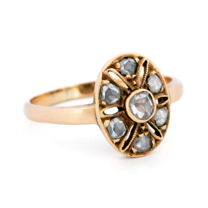 Vintage 14 Carat Gold Rose Cut Diamond Oval Ring, 0.25 Carat