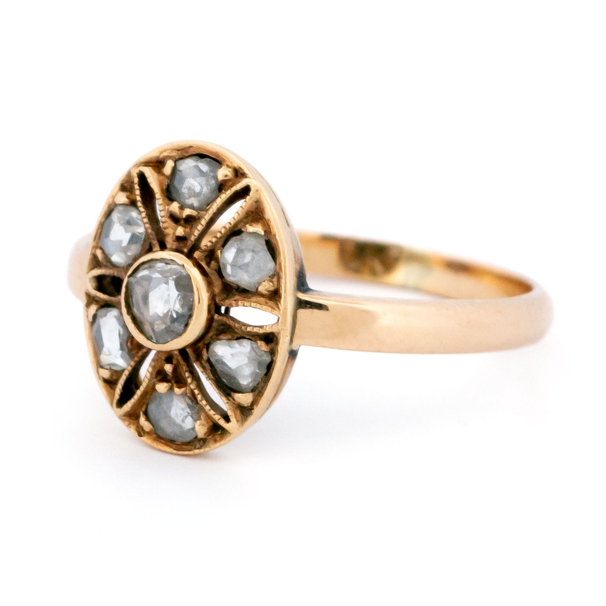 Vintage 14 Carat Gold Rose Cut Diamond Oval Ring, 0.25 Carat