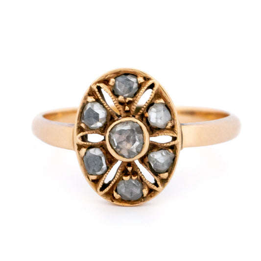Vintage 14 Carat Gold Rose Cut Diamond Oval Ring, 0.25 Carat