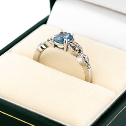 14 Carat White Gold Sapphire and Diamond Ring, 0.90 Carat