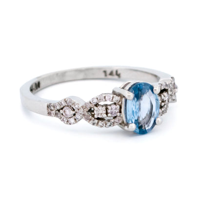 14 Carat White Gold Sapphire and Diamond Ring, 0.90 Carat