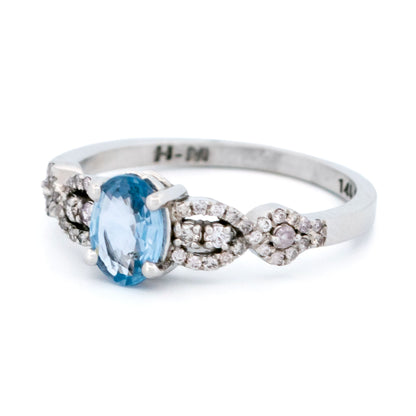 14 Carat White Gold Sapphire and Diamond Ring, 0.90 Carat