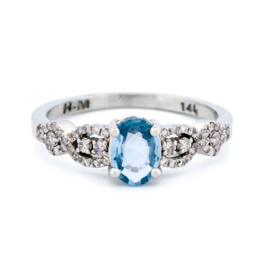 14 Carat White Gold Sapphire and Diamond Ring, 0.90 Carat