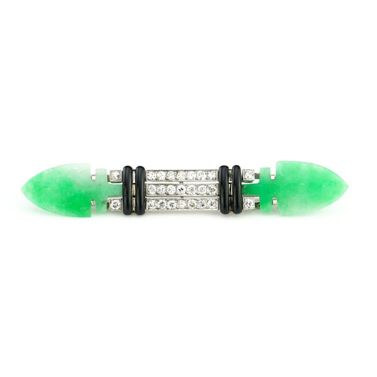Boucheron Art Deco Platinum Brooch with Jade Onyx and Diamonds