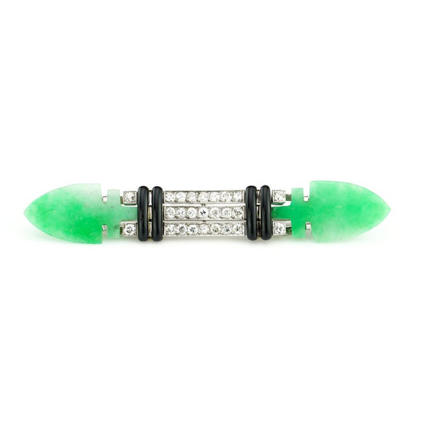 Boucheron Art Deco Platinum Brooch with Jade Onyx and Diamonds