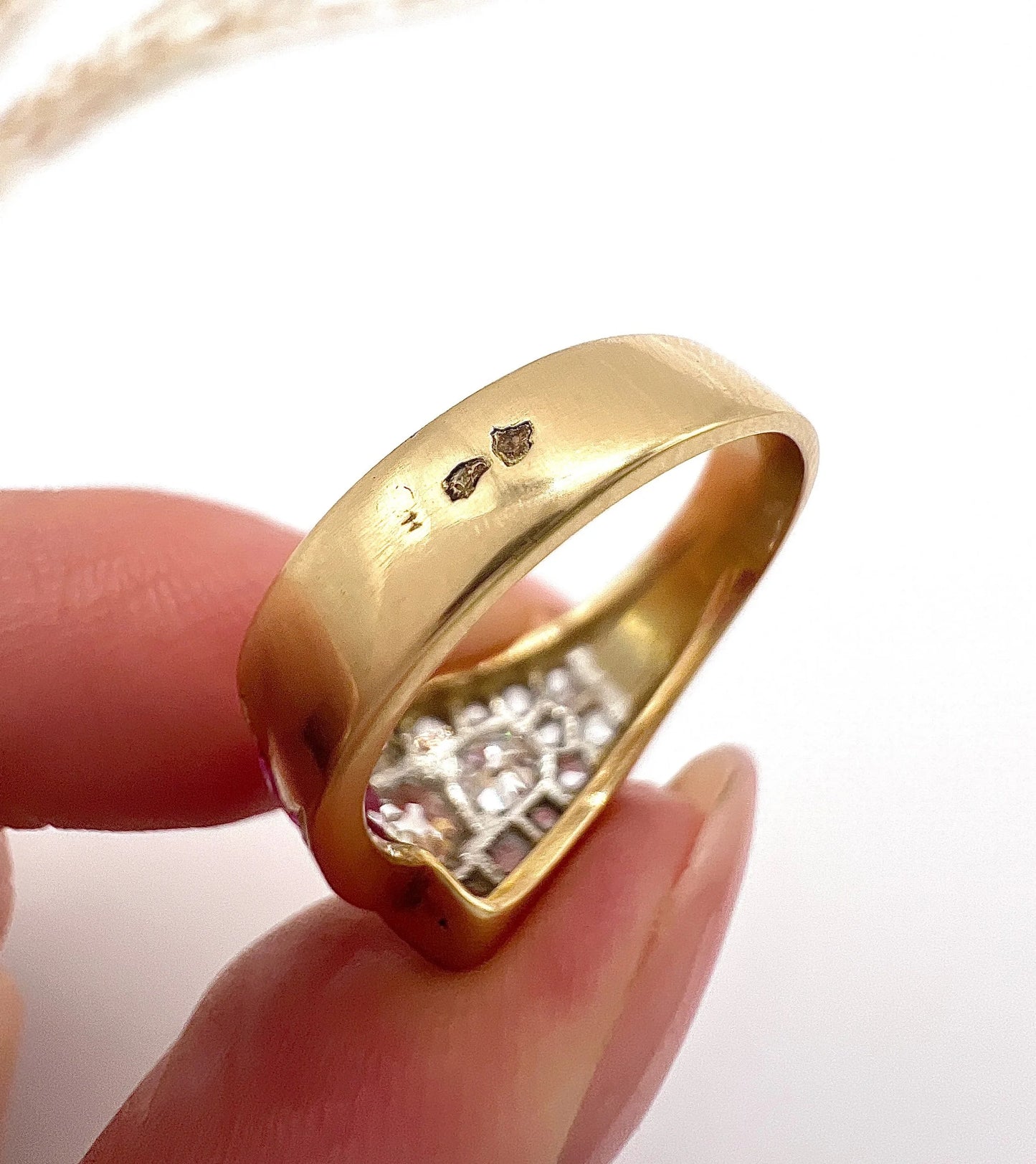 Antique French 18 Carat Gold, Platinum, Ruby and Diamond Buckle Ring