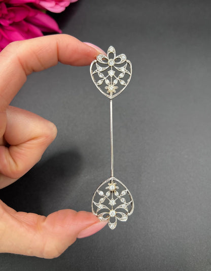 Antique 18ct White Gold, Edwardian Diamond Jabot Pin