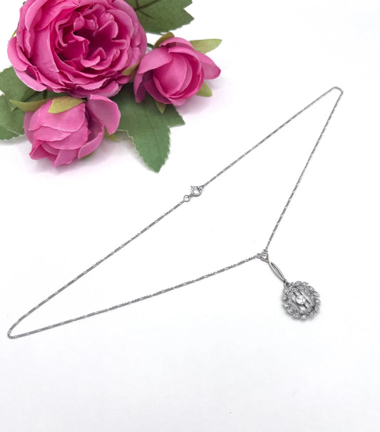 Antique Platinum Diamond Floral Wreath Pendant Necklace, Circa 1900