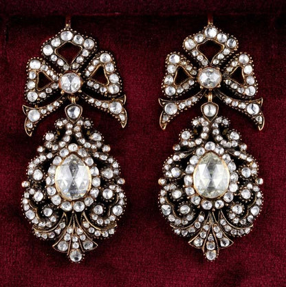 Georgian Antique Style Rose Cut Diamond Pendeloque Earrings, 11.60 carats