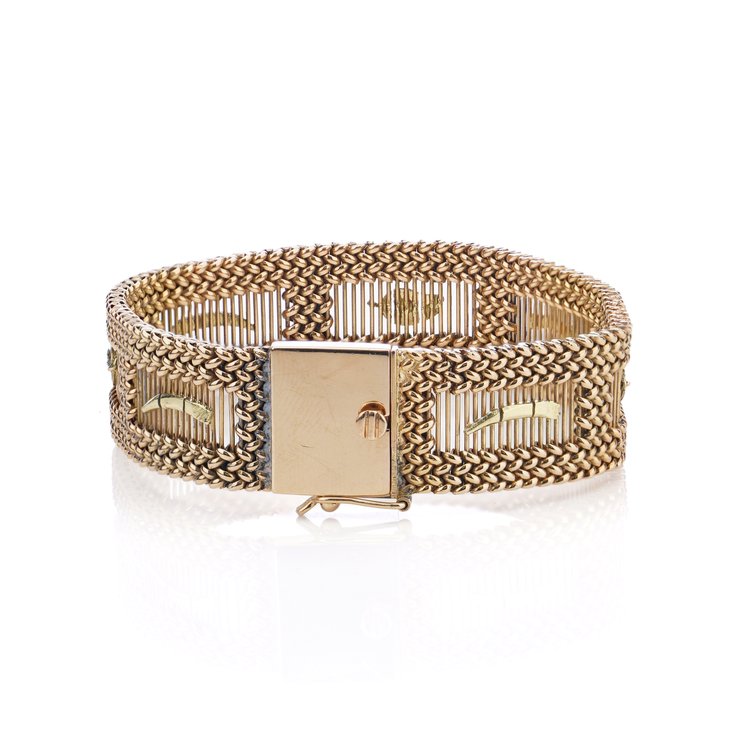 Vintage 1970s Yellow Gold Wide Chunky Braid Openwork Bracelet