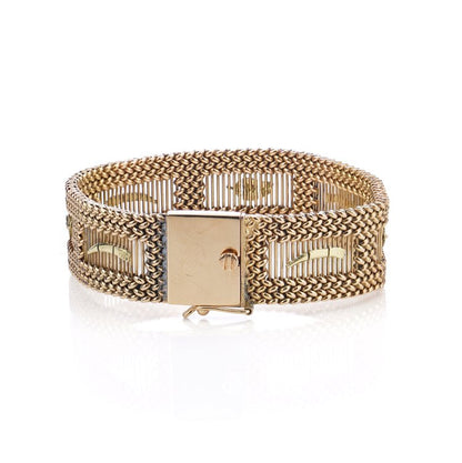 Vintage 1970s Yellow Gold Wide Chunky Braid Openwork Bracelet