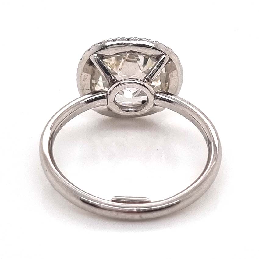 Vintage 3.15ct Cushion Old Cut Diamond Halo Cluster Engagement Ring in Platinum