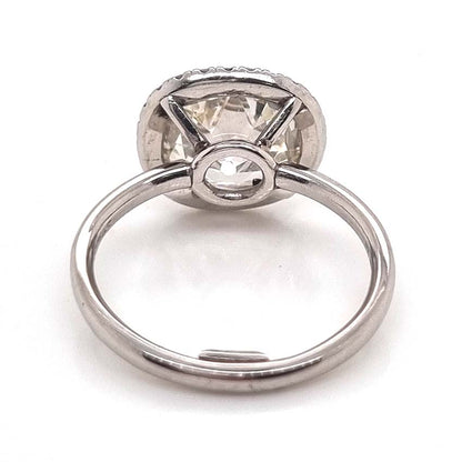 Vintage 3.15ct Cushion Old Cut Diamond Halo Cluster Engagement Ring in Platinum