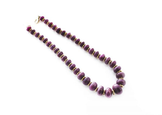 Vintage French Natural Ruby and 18ct Yellow Gold Beaded Necklace