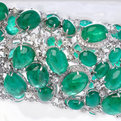 Fine Cabochon Emerald and Diamond Bracelet, 135 carats