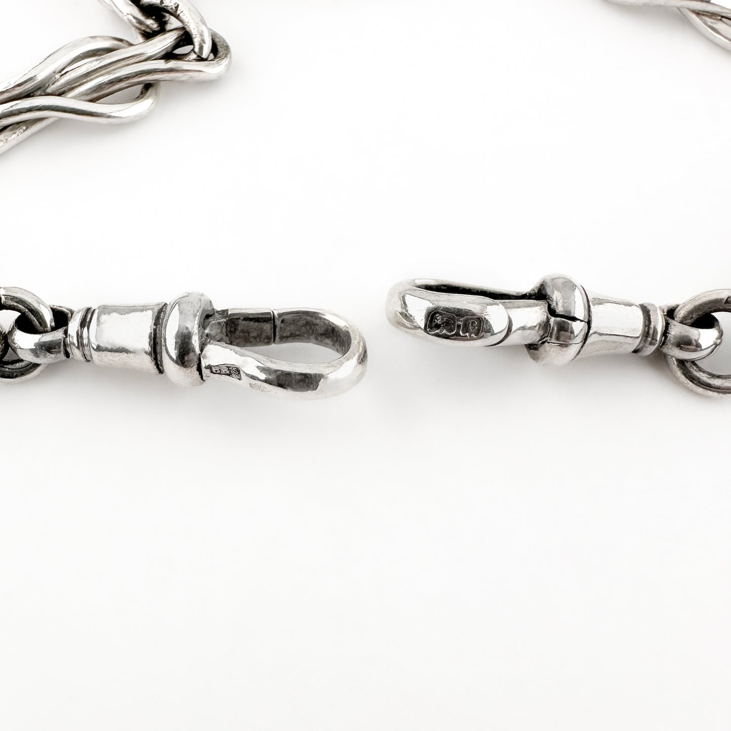 Edwardian Antique Knot and Reef Fancy Link Silver Albert Chain Necklace With T-Bar