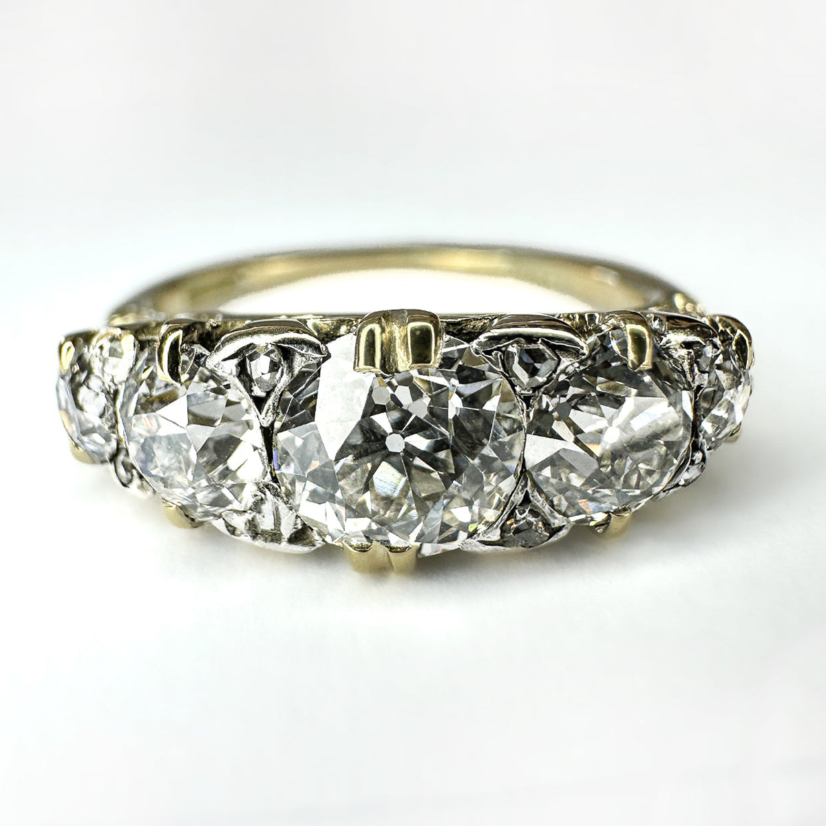 Victorian Antique 2.35cts Old Cut Diamond Five Stone Engagement Ring