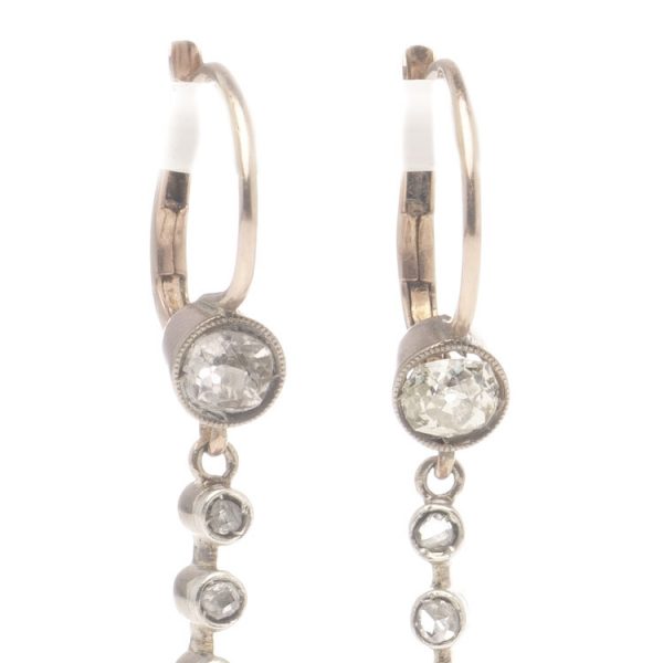 Antique Victorian 0.52ct Old Cut Diamond Drop Earrings