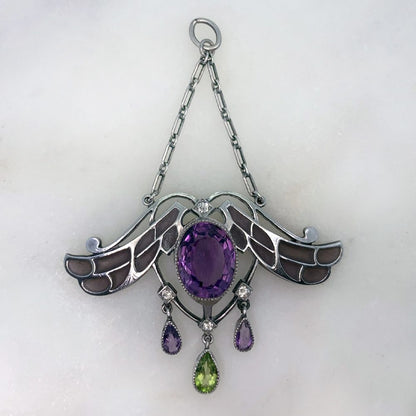 Art Nouveau Plique-à-jour Gemstone Pendant