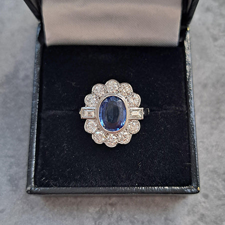 Contemporary 1.90ct Sapphire and Diamond Floral Cluster Ring in Platinum