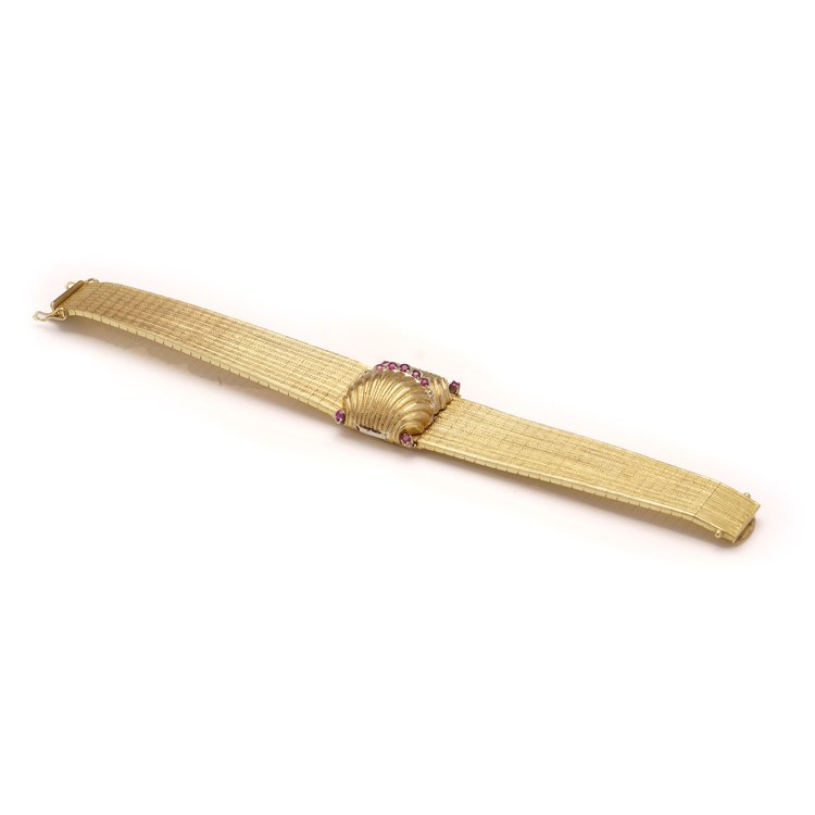 Omega Vintage 1950s Gold Bracelet Watch with Ruby