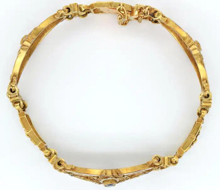 Art Nouveau Antique French Sapphire White Enamel Gold Bracelet by Leopold Gautrait