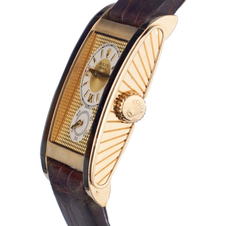 Vintage Rolex Cellini Prince 5440 Gold Watch with Champagne Dial and Exhibition case back