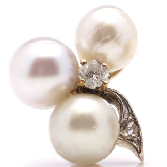 Antique Natural Pearl and Diamond Floral Cluster Stud Earrings