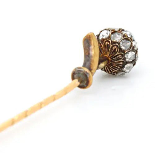 Antique 1.50ct Sugarloaf Sapphire and Rose Cut Diamond Hazel Nut Tie Pin by 19th century renowned Swedish crown jeweller Bolin