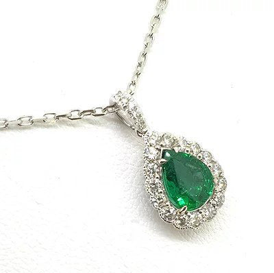Emerald and Diamond Pear Shaped Cluster Pendant