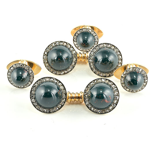 Antique Jasper and Rose Cut Diamond Cluster Cufflinks Set