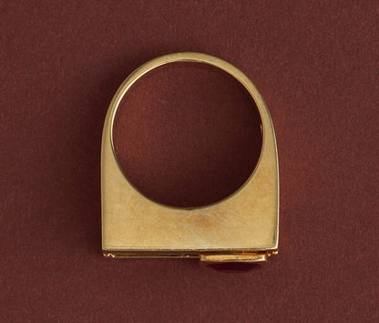 Vintage Geometric Ruby and 18ct Yellow Gold Articulated Slider Ring. France, Circa 1980-1990