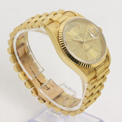Vintage Rolex Day Date President 18238 18ct Yellow Gold 36mm Automatic Watch; gold-colour dial, weekday and date functions and sapphire crystal, 18ct yellow gold President bracelet with 18ct Crownclasp, with Rolex box, Circa 1990s