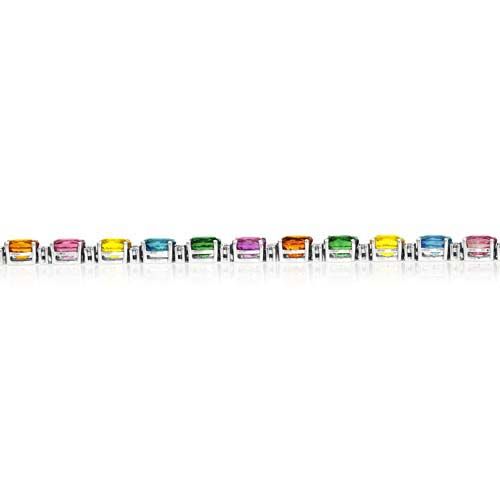 13.44ct Oval Fancy Rainbow Sapphire and Diamond Line Bracelet in 18ct White Gold with orange, yellow, green, pink/purple, and blue sapphires