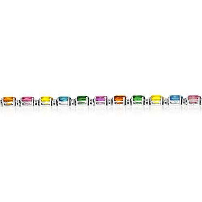 13.44ct Oval Fancy Rainbow Sapphire and Diamond Line Bracelet in 18ct White Gold with orange, yellow, green, pink/purple, and blue sapphires