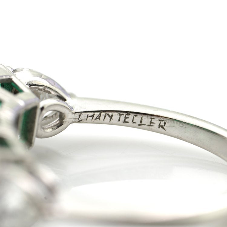 Vintage Chantecler 1.38ct Emerald and Pear Cut Diamond Ring