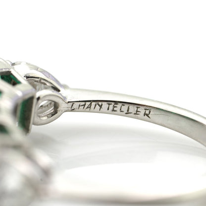 Vintage Chantecler 1.38ct Emerald and Pear Cut Diamond Ring
