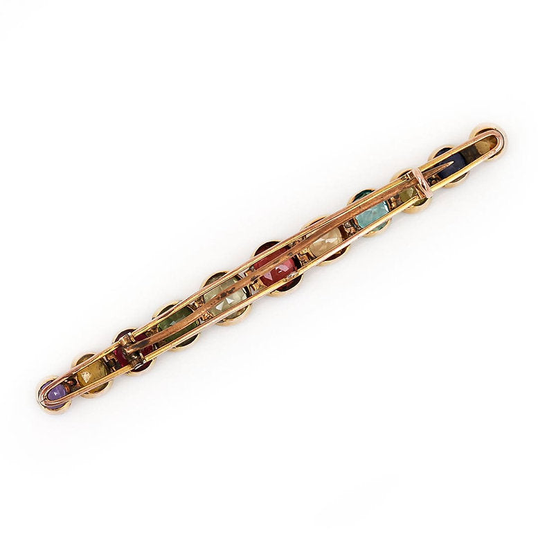Antique Edwardian Multi Gem Harlequin Bar Brooch