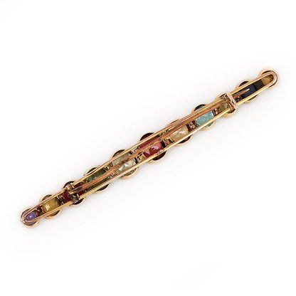 Antique Edwardian Multi Gem Harlequin Bar Brooch
