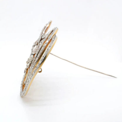 Art Nouveau Diamond Trefoil Brooch with Pearl and Ruby